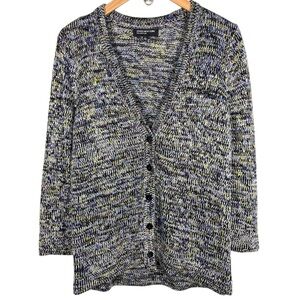Jones New York Knit Cardigan Sweater Size Large Black Green Purple Button Up